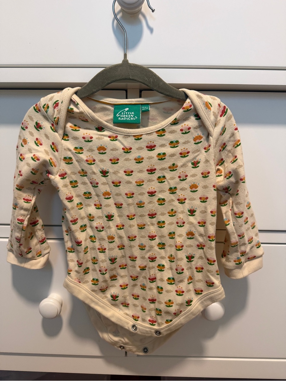 Little Green Radicals Cream Floral Print Long-Sleeve Bodysuit